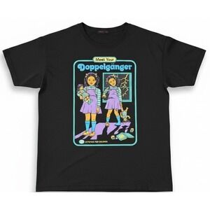 ROMWE Mens XS Black Meet Your Doppelganger Graphic T Shirt Short Sleeve Tee